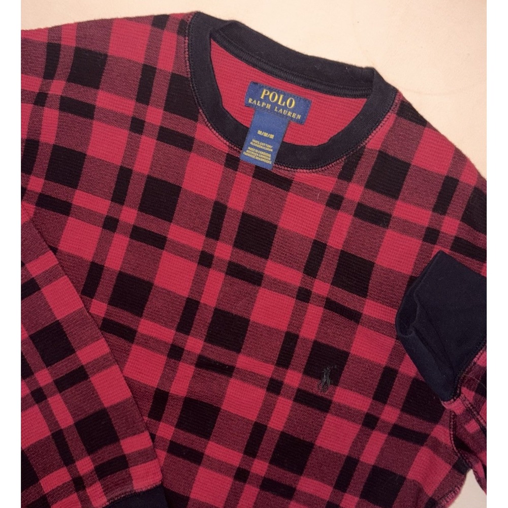 Polo Ralph Lauren Medium Waffle Knit Thermal Buffalo Plaid Red Black Christmas